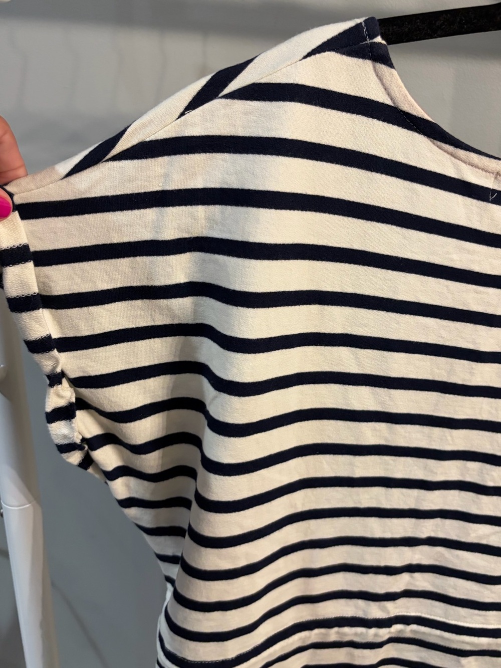 Olive & Oak Navy and White Striped Mini Dress with sinched waist  size medium - Picture 6 of 11